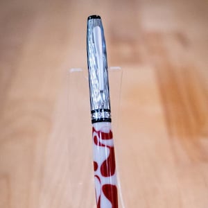 Hand Made Custom Acrylic Red and White Swirl Crystal accented  Rollerball Pen Twist Pen