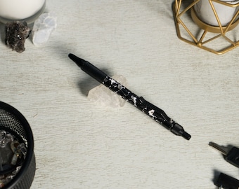 Hand made black and white crushed acrylic Anvil click pen