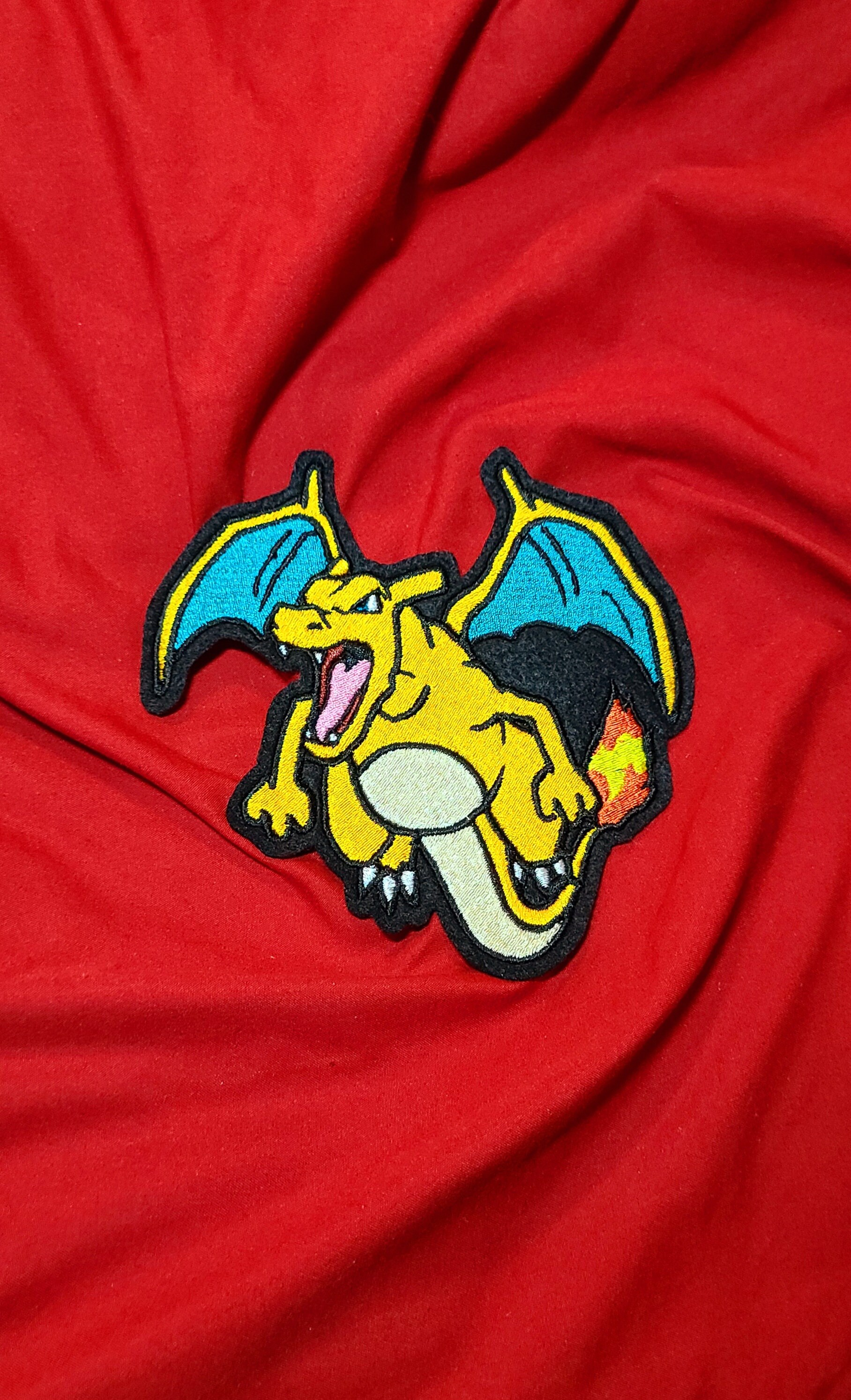 Shiny Mega Charizard Y - Iron on patch - Metallic Embroidered. Pokemon  patch.