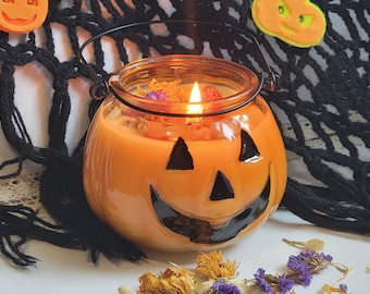 Jack-O-Lantern /Pumpkin Candle/ Choose Your Scent / Garnished with Real Dried Flowers