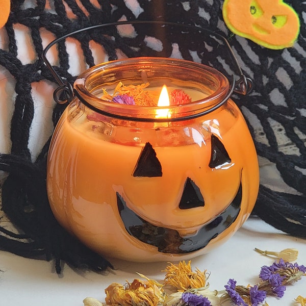 Jack-O-Lantern /Pumpkin Candle/ Choose Your Scent / Garnished with Real Dried Flowers