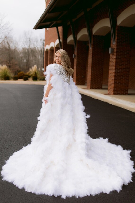 feather cape dress