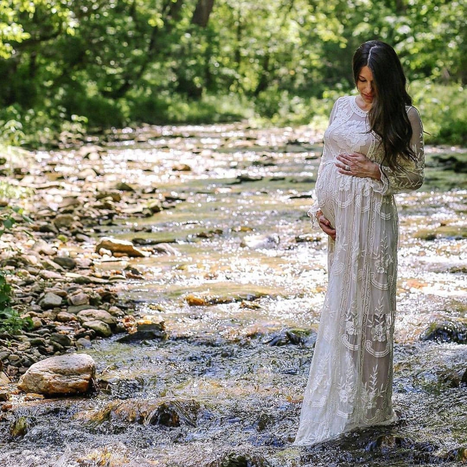 Maternity Gown Dress for Photoshoot White Lace Maxi Pregnancy Etsy