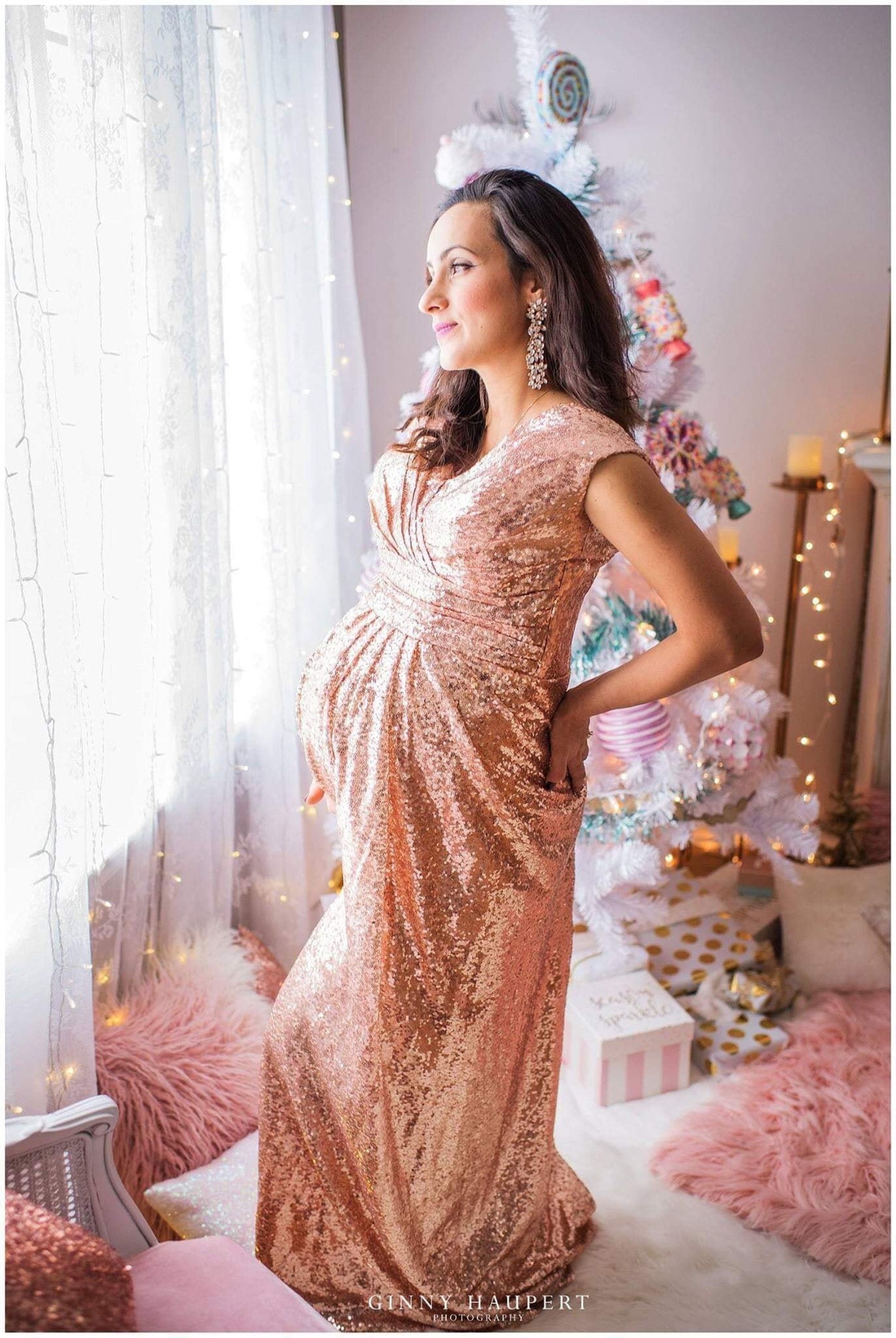 sequin maternity gown