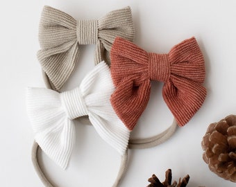 Corduroy Baby Bow Headband: Stretchy Nylon Band