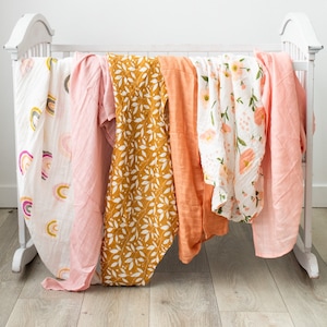 Baby Swaddles Muslin Bamboo Cotton, Large 47" x 47", Flowers/Lemons/Rainbow/Pink/Neutral, swaddle blanket, receiving blanket, baby blanket