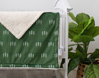 Forest Green Pines Sherpa Baby Blanket: Soft Crib Blanket (30x40 Inches)