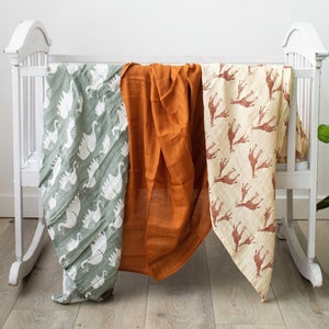 3 Pack Baby Swaddles, Muslin Bamboo Cotton, 47&quot; x 47&quot;, Giraffe/Elephant/Terra Cotta, swaddle blanket, receiving blanket, baby blanket