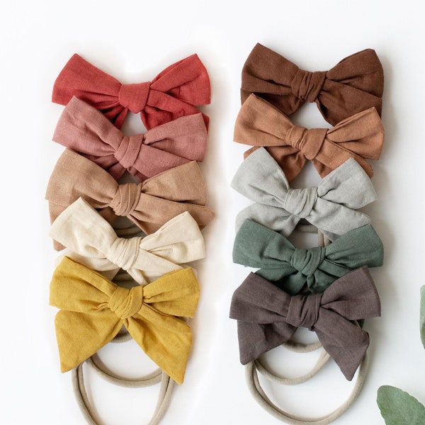 10 Pack Baby Bow Headbands - Linen Bows, baby headband, baby bows, baby girl headband, newborn bows, baby girl bow, bow set, baby gift