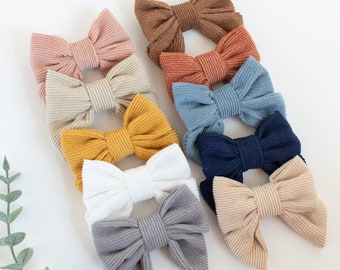 Corduroy Baby Bow Clips - Neutral Hair Bow Set (10 Pack)
