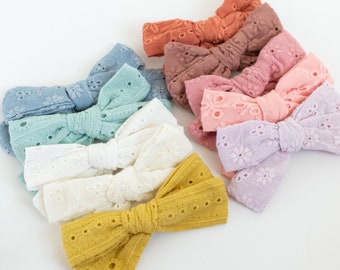 Embroidered Baby Bow Clips - 10 Pack Cotton Hair Bows
