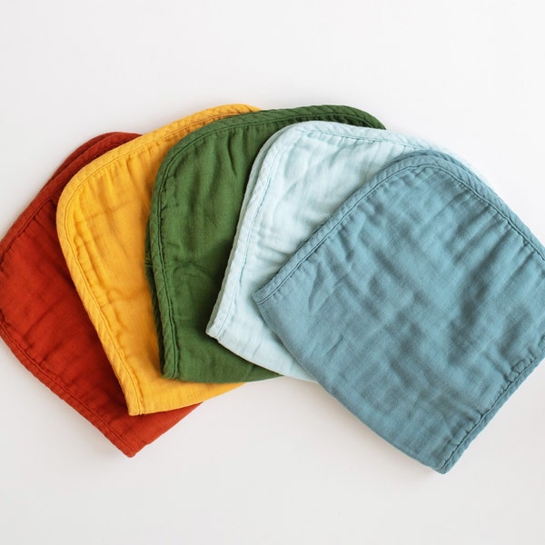 5 Pack Large Burp Cloths, Absorbent, Thick Muslin Cotton 6 Layer Baby Burp Cloths, Earth Tone Colors, 18x9”