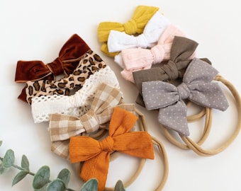 Baby Bow Headbands 10-Pack: Linen & Cotton Variety Set