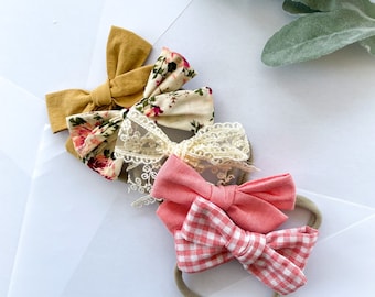 Baby Bow Headband 5-Pack: Linen, Lace & Floral Variety Set