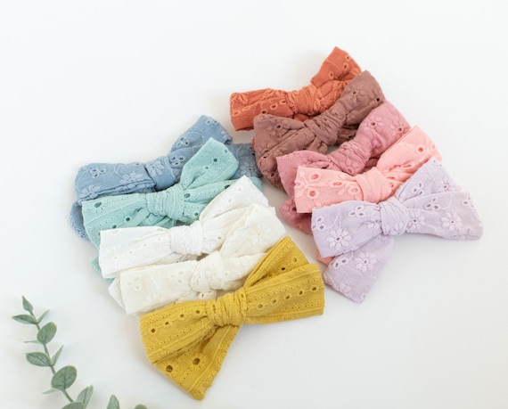 Embroidered Baby Bow Clips - 10 Pack Cotton Hair Bows