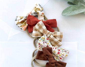 Baby Bow Headband 5-Pack: Linen Floral & Plaid Variety Set