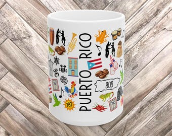 Puerto Rican Pride Mug Boricua Icons 15oz Coffee Mug Microwave Safe