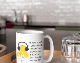 Adulting Coffee Mug: Funny Cleaning Music, 15oz Ceramic Mug