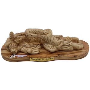 Olive Wood sleeping Saint Joseph Statue, Carved Wood Saint Joseph Statue, Sleepin St. Joseph, Handmade Saint Joseph Statue, Wooden Art Work