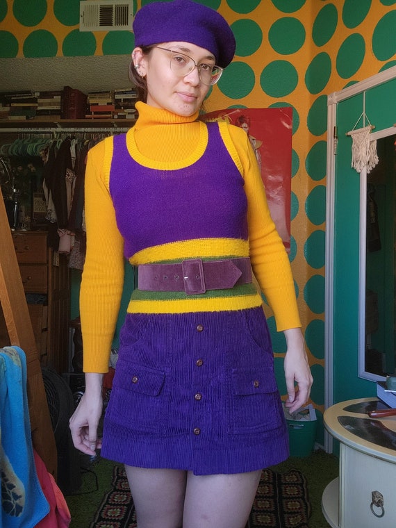 Vintage 1970s colorblock sweater vest purple - image 3