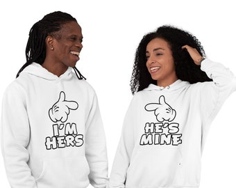 I'm Hers and He's Mine Hoodies, Paare passende Kapuzen-Sweatshirts, entzückende Seine und Ihrs-Hoodies, Liebes-Themen-Paar-Hoodies, Him und Her