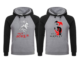 Her Joker His Harley Matching Hoodies, Harley and Joker Love Sweatshirts, Joker and Harley Fan Apparel, Couple Hoodies for Him and Her