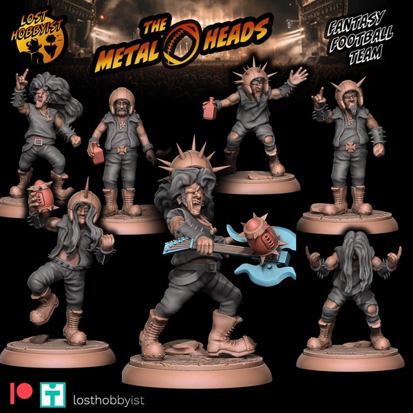 The Metal Heads - Heavy Metal Bloodbowl Team (Multipart) for Tabletop by LostHobbyist (3d printed Miniature)