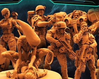 Colonial Marine USMC Squad 2 door Papsikels Miniatures voor Wargaming Tafelblad bedrukt Hars