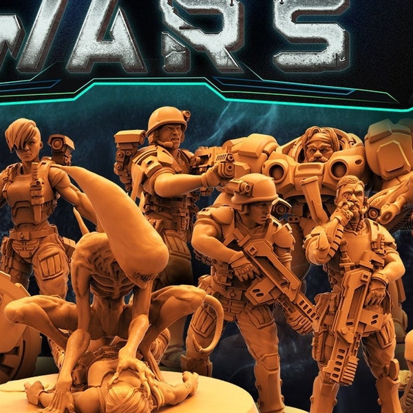 Colonial Marine USMC Squad 2 by Papsikels Miniatures for Wargaming Tabletop printed Resin