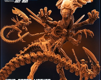 Xeno Alien Queen Brood Mother 32 mm Miniature - Papsikels Aliens vs Humans AVP Prodos GF9 3dprint Tabletop
