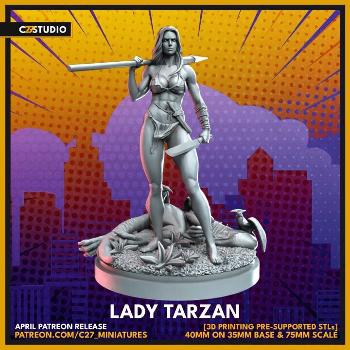 Lady Tarzan aka Shanna O'Hara / Shanna the She-Devil by C27 for 40 mm Wargaming Tabletop 3d printed Resin Marvel Crisis Protocol