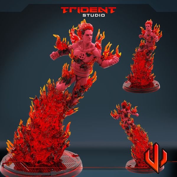 Johnny Storm aka Human Torch (Die Fackel) Fantastic 4 by Trident Studio for 40 mm Wargaming Tabletop 3d printed Resin Marvel Crisis Protocol