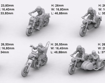 Motorbike Gangs (Variations) for postapocalyptic games like Gaslands and CarWars, 1:64 20 mm