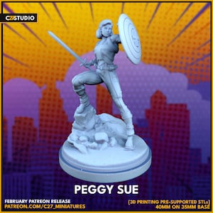 Peggy Sue aka Captain Carter by C27 for 40mm Wargaming Tabletop 3d printed Resin Marvel Crisis Protocol