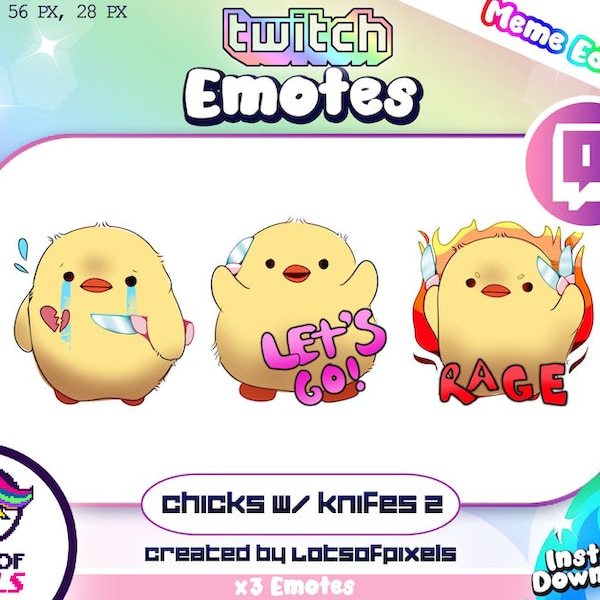 Chicks with Knives MEME Pack 2 Twitch and Discord Emote / Channel Points | Stream, Streamer, Icon, Emoji, Cute, Chicken, Animal, Rage, Evil