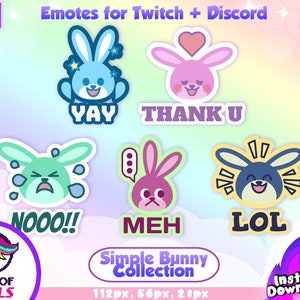 Schlichtes Häschen Emote KOLLEKTION Twitch and Discord Emote / Channel Point | Emoji, Niedlich, Einzigartig, Kawaii, Stream, Chatten, Tier, Set, Rudel, Liebe