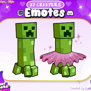 x2 Creeper in a TUTU Emotes for Twitch & Discord | Stream, Streamer, Icon, Emoji, Funny, Cute, Kawaii, Quality, Meme, Funny, UNIQUE, Sparkle