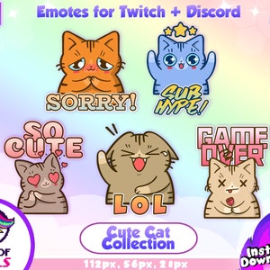 Adorável gato COLEÇÃO Twitch e Discord Emote / Ponto de canal | Emoji, Fofo, Sub Hype, Kawaii, Transmissão, Bate-papo, Animal, Conjunto, Pacote, Gatinho LOL