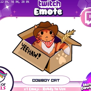 COWBOYHUT KATZE in Box Twitch and Discord Emote / Channel Point | Stream, Luftschlangen, Icon, Emoji, Lustig, Niedlich, Kawaii, Miau, Yeehaw, Western