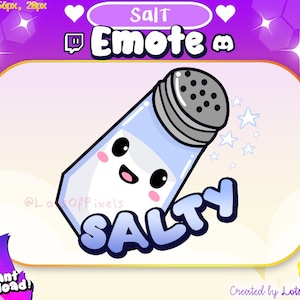 Emote Salty Kawaii Twitch + Discord / Punti Canale / Streamer, Icona, Adorabile, Carino, Condimento, Streaming, Meme, Divertente, Cibo, Chat, Adorabile