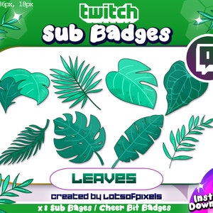 8 Feuilles / Badges secondaires Twitch Feuilles / Badges Cheer Bit | Streamer | Jungle | Badges d&#39;abonnés Twitch verts | Badges à embouts | UNIQUE