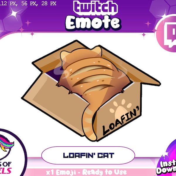 BREAD CAT Loafin' in Box Twitch and Discord Emote / Channel Point | Stream, Streamer, Icon, Emoji, Funny, Cute, Kawaii, FOOD, Meow, Snack