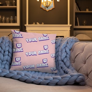 Custom Twitch Channel Name Logo Throw Pillow | Streamer&#39;s Gift | Twitch Merch | Gifts For Streamer | Twitch Affiliate | Twitch TV | Streamer