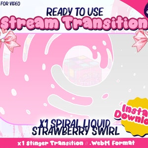Cute "Strawberry Swirl" Twitch Stinger TRANSITION Spiral Liquid | Stream, Streamer, .webm, Colorful, Pastel, Cute, Kawaii, Quality OBS, Pink