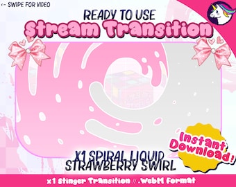 Cute &quot;Strawberry Swirl&quot; Twitch Stinger TRANSITION Spiral Liquid | Stream, Streamer, .webm, Colorful, Pastel, Cute, Kawaii, Quality OBS, Pink