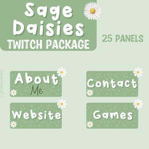 Sage Daisies Twitch Streaming Panels, aesthetic green, cute twitch panels, static panels, stream pack