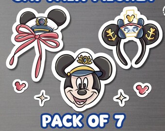 Captain Cruise Magnet Pack, Nautical Door Decor Set, Mouse Inspired Vacation Magnets, 7 Piece Cabin Decoration Bundle