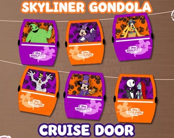 Halloween Skyliner Magnet Pack, Spooky Gondola Cruise Door Decor, Character Costume Vacation Magnets, 6 or 12 Piece Set