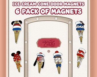 Set of 6 Disney cruise cabin door magnets with ice cream cone characters, playful and easy-to-spot stateroom decor
