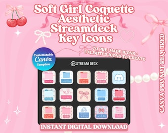Coquette Stream Deck Icons | Pastel Bows, 70+ PNG (Canva Template)